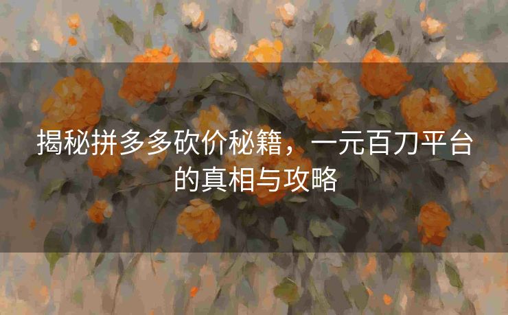 揭秘拼多多砍价秘籍，一元百刀平台的真相与攻略