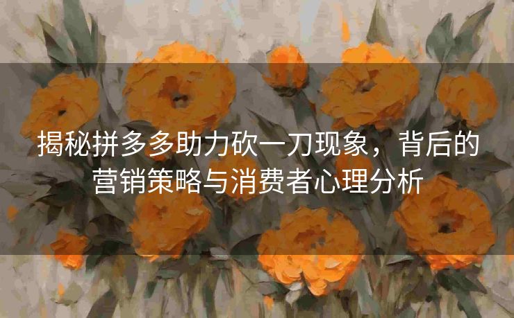 揭秘拼多多助力砍一刀现象，背后的营销策略与消费者心理分析