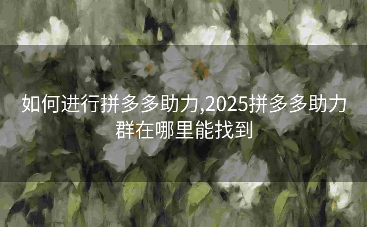 如何进行拼多多助力,2025拼多多助力群在哪里能找到