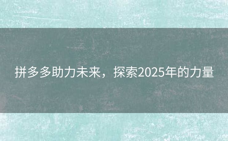 拼多多助力未来，探索2025年的力量