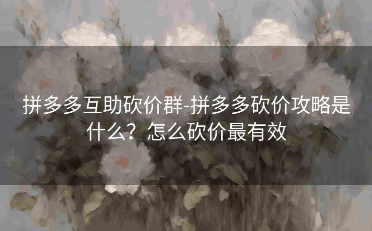 拼多多互助砍价群-拼多多砍价攻略是什么？怎么砍价最有效