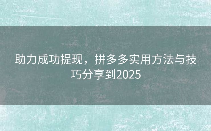 助力成功提现，拼多多实用方法与技巧分享到2025