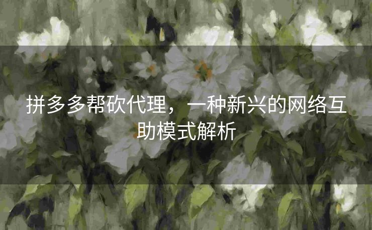 拼多多帮砍代理，一种新兴的网络互助模式解析