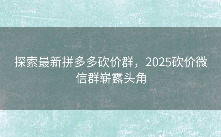 探索最新拼多多砍价群，2025砍价微信群崭露头角