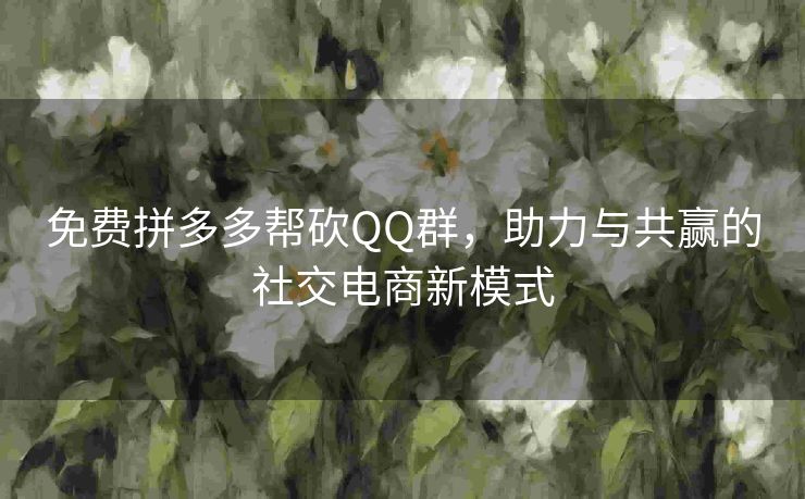 免费拼多多帮砍QQ群，助力与共赢的社交电商新模式