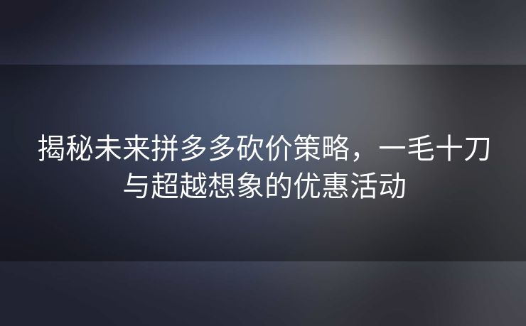揭秘未来拼多多砍价策略，一毛十刀与超越想象的优惠活动