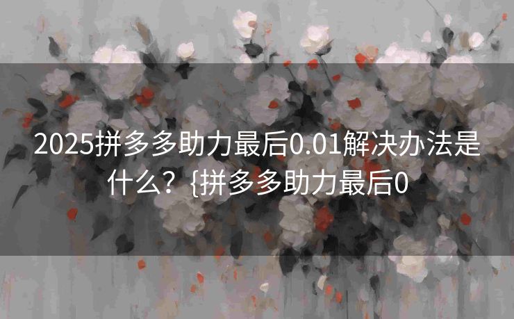 2025拼多多助力最后0.01解决办法是什么？{拼多多助力最后0