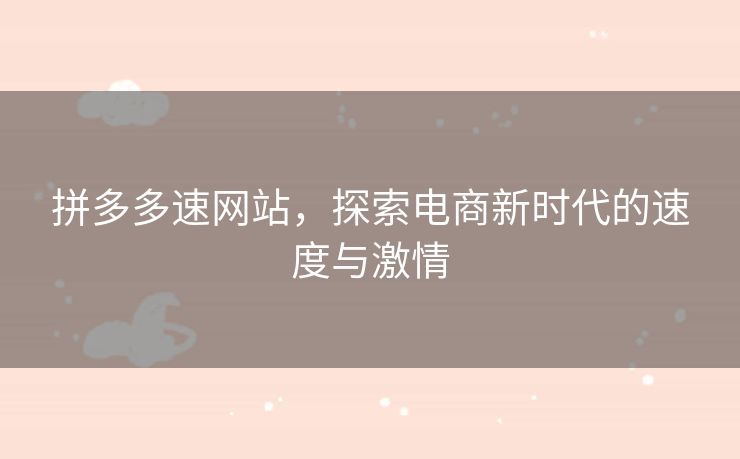 拼多多速网站，探索电商新时代的速度与激情