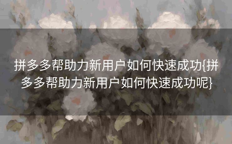拼多多帮助力新用户如何快速成功{拼多多帮助力新用户如何快速成功呢}