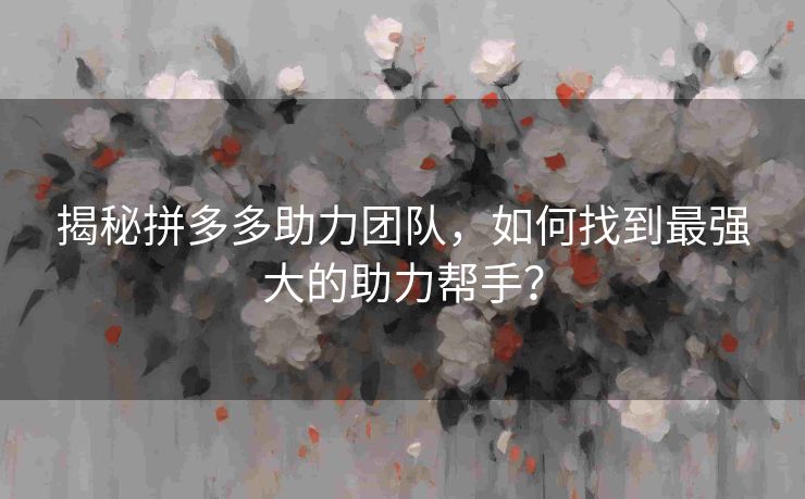 揭秘拼多多助力团队，如何找到最强大的助力帮手？