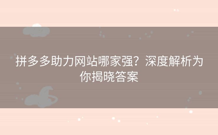 拼多多助力网站哪家强？深度解析为你揭晓答案