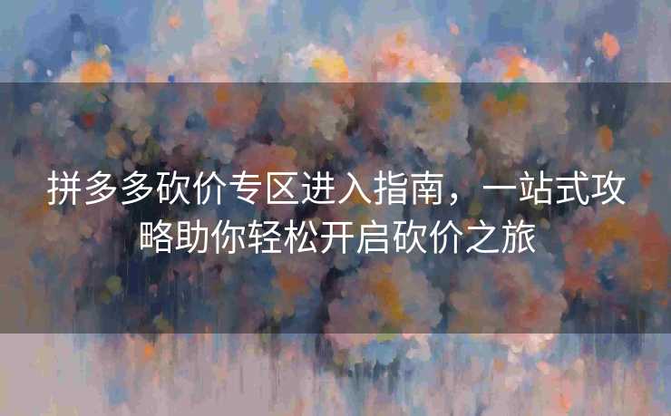 拼多多砍价专区进入指南，一站式攻略助你轻松开启砍价之旅