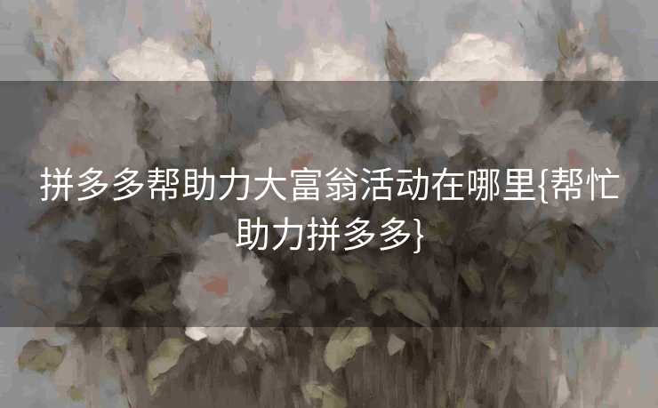 拼多多帮助力大富翁活动在哪里{帮忙助力拼多多}