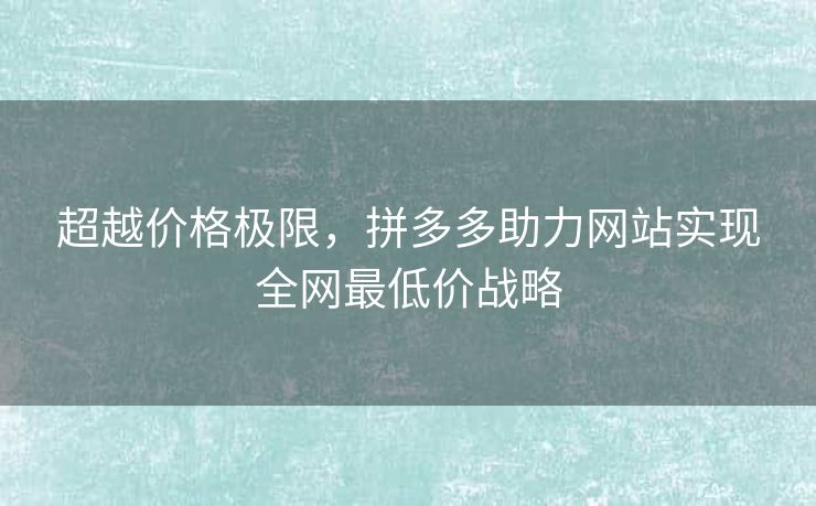 超越价格极限，拼多多助力网站实现全网最低价战略