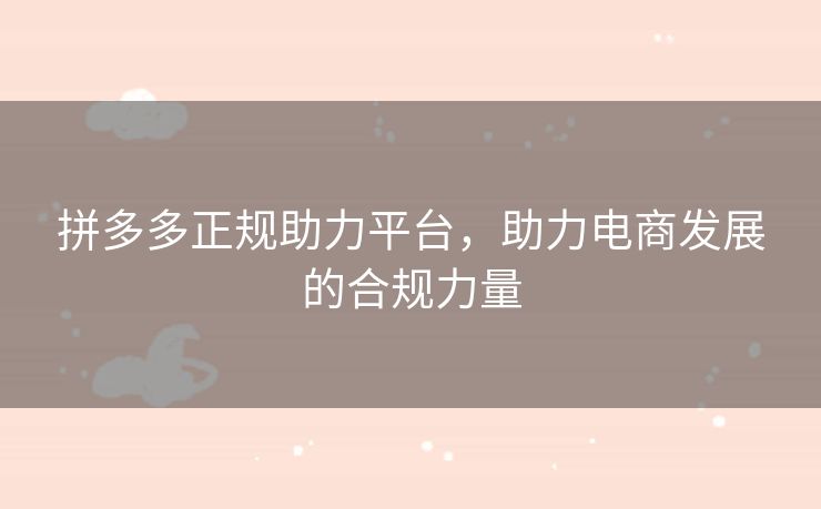 拼多多正规助力平台，助力电商发展的合规力量