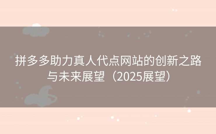 拼多多助力真人代点网站的创新之路与未来展望（2025展望）