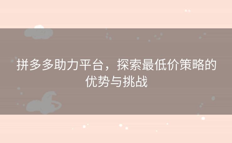 拼多多助力平台，探索最低价策略的优势与挑战