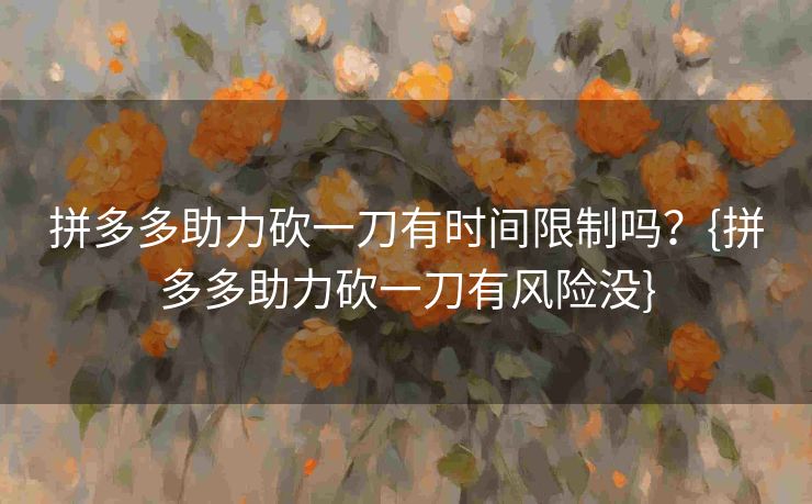 拼多多助力砍一刀有时间限制吗？{拼多多助力砍一刀有风险没}