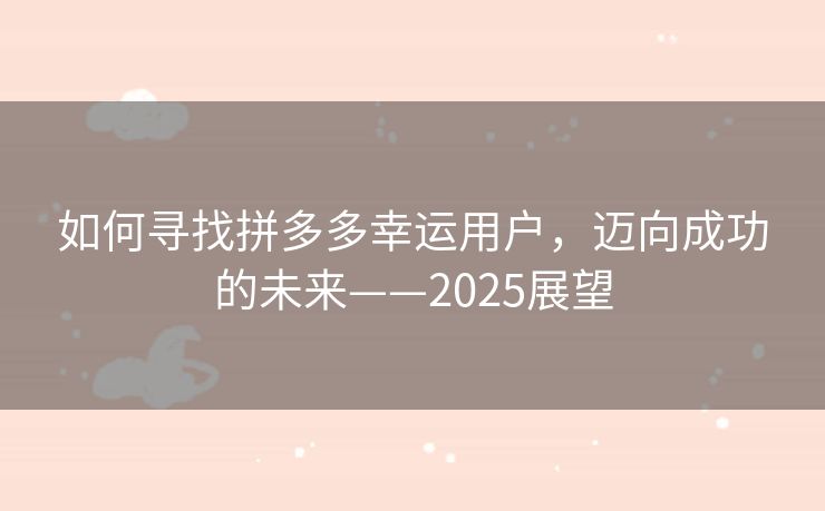 如何寻找拼多多幸运用户，迈向成功的未来——2025展望