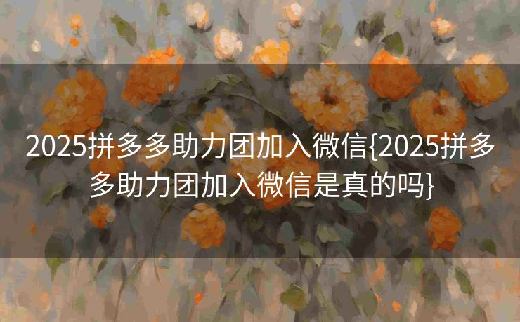 2025拼多多助力团加入微信{2025拼多多助力团加入微信是真的吗}