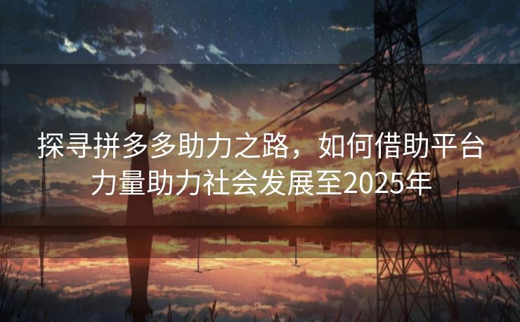探寻拼多多助力之路，如何借助平台力量助力社会发展至2025年