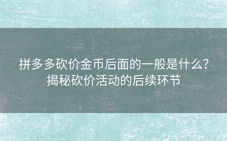拼多多砍价金币后面的一般是什么？揭秘砍价活动的后续环节