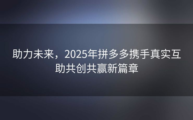 助力未来，2025年拼多多携手真实互助共创共赢新篇章