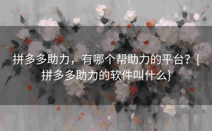 拼多多助力，有哪个帮助力的平台？{拼多多助力的软件叫什么}