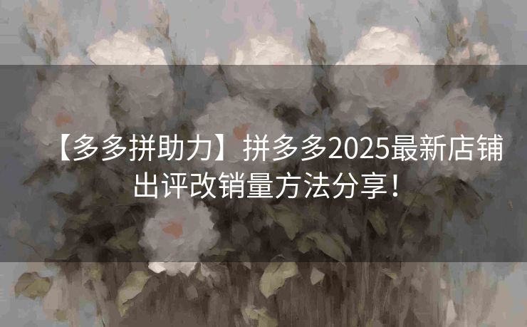 【多多拼助力】拼多多2025最新店铺出评改销量方法分享！