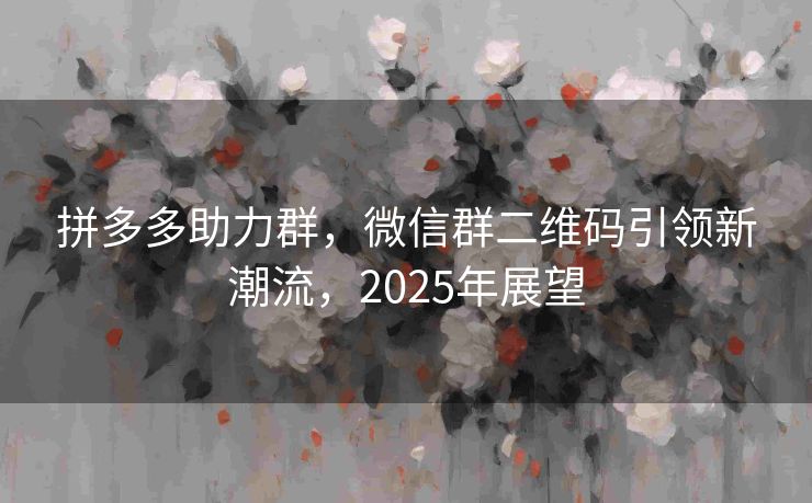 拼多多助力群，微信群二维码引领新潮流，2025年展望