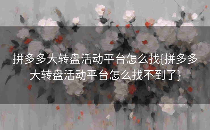 拼多多大转盘活动平台怎么找{拼多多大转盘活动平台怎么找不到了}