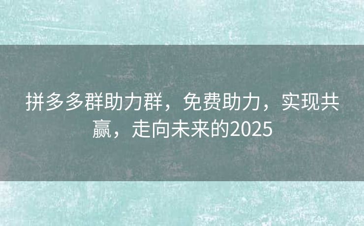 拼多多群助力群，免费助力，实现共赢，走向未来的2025