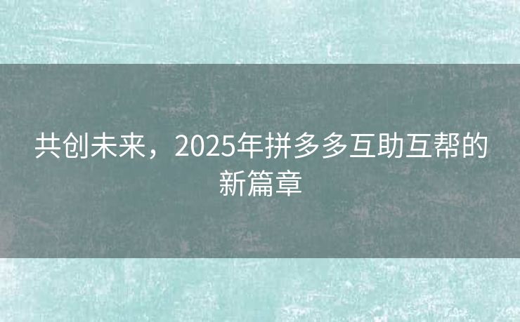 共创未来，2025年拼多多互助互帮的新篇章