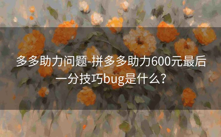 多多助力问题-拼多多助力600元最后一分技巧bug是什么？