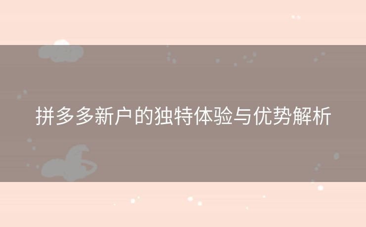 拼多多新户的独特体验与优势解析