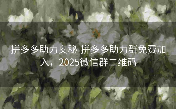 拼多多助力奥秘-拼多多助力群免费加入，2025微信群二维码