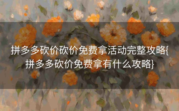 拼多多砍价砍价免费拿活动完整攻略{拼多多砍价免费拿有什么攻略}