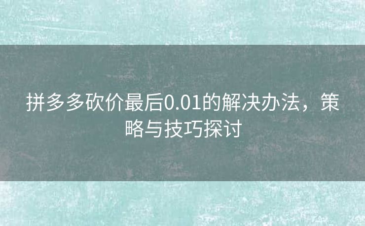 拼多多砍价最后0.01的解决办法，策略与技巧探讨