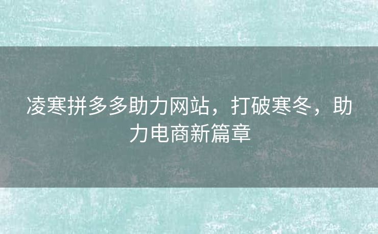 凌寒拼多多助力网站，打破寒冬，助力电商新篇章