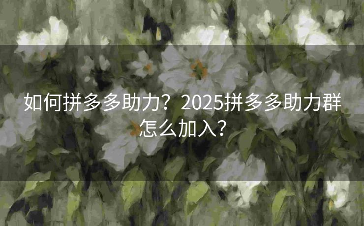 如何拼多多助力？2025拼多多助力群怎么加入？