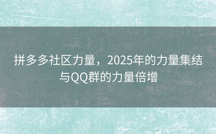 拼多多社区力量，2025年的力量集结与QQ群的力量倍增