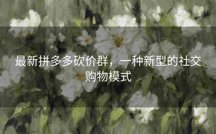 最新拼多多砍价群，一种新型的社交购物模式