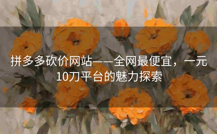 拼多多砍价网站——全网最便宜，一元10刀平台的魅力探索
