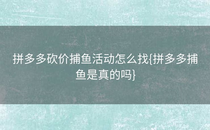 拼多多砍价捕鱼活动怎么找{拼多多捕鱼是真的吗}