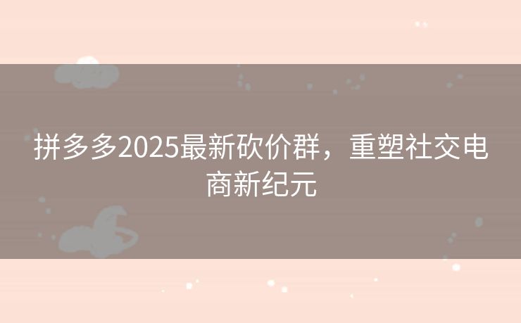 拼多多2025最新砍价群，重塑社交电商新纪元