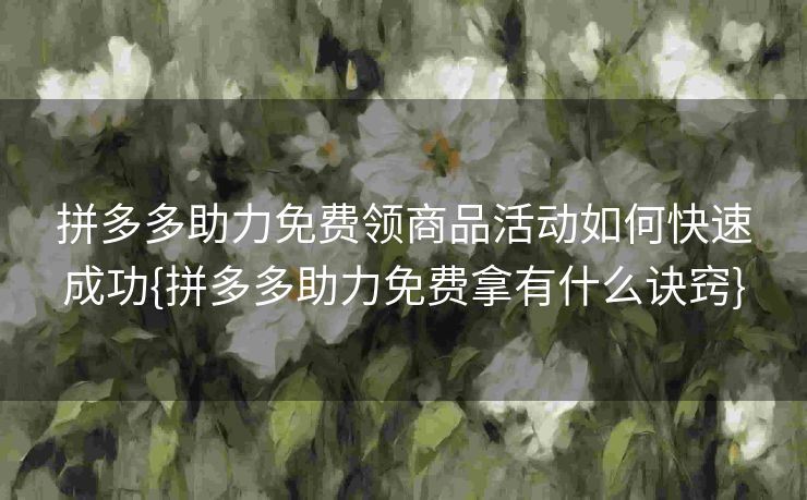 拼多多助力免费领商品活动如何快速成功{拼多多助力免费拿有什么诀窍}