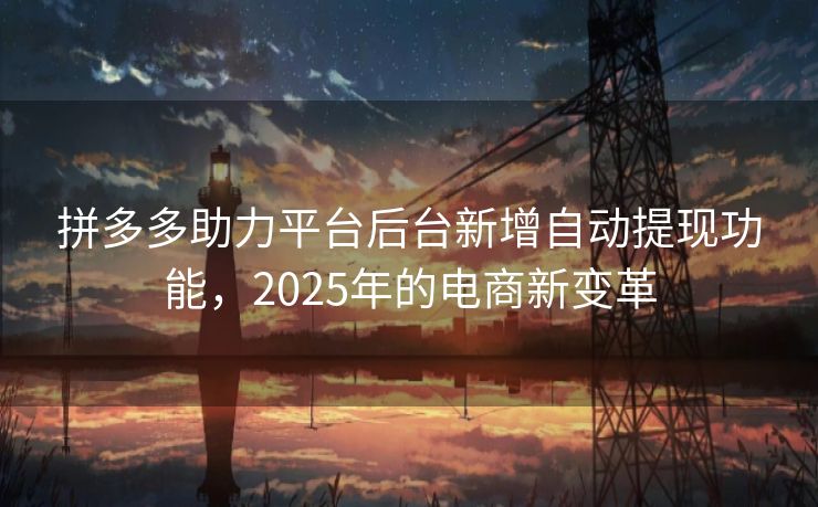 拼多多助力平台后台新增自动提现功能，2025年的电商新变革