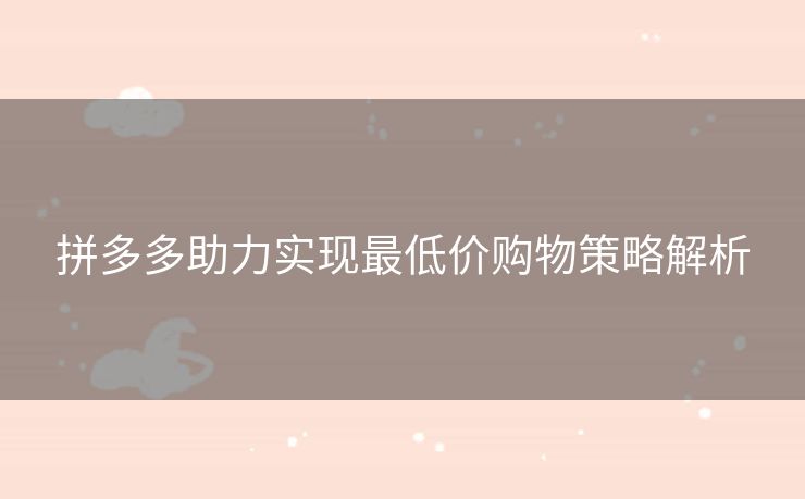 拼多多助力实现最低价购物策略解析