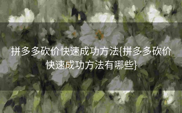 拼多多砍价快速成功方法{拼多多砍价快速成功方法有哪些}