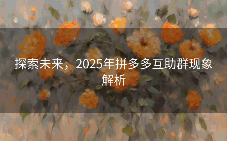 探索未来，2025年拼多多互助群现象解析